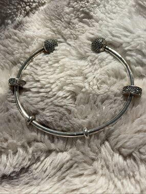Pandora  Open Bangle Bracelet with Pave End Caps 2 clips and 2 stoppers